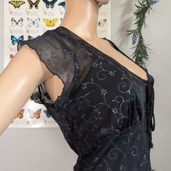 NWT Vintage 90s y2k Rampage Midi Dress Black Glitter Fairy Whimsygoth XL - Picture 6 of 13